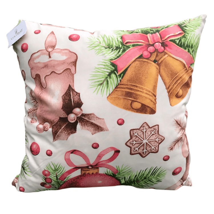 Poszewka bawełniana na poduszkę świąteczna w dzwonki i bombki