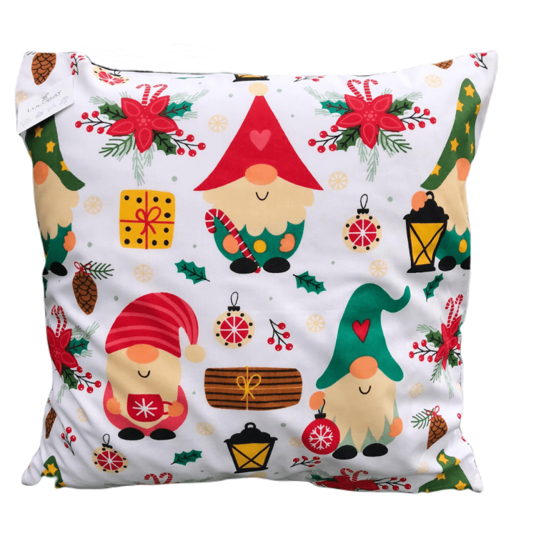 Poszewka bawełniana na poduszkę świąteczna w skrzaty, gnomy