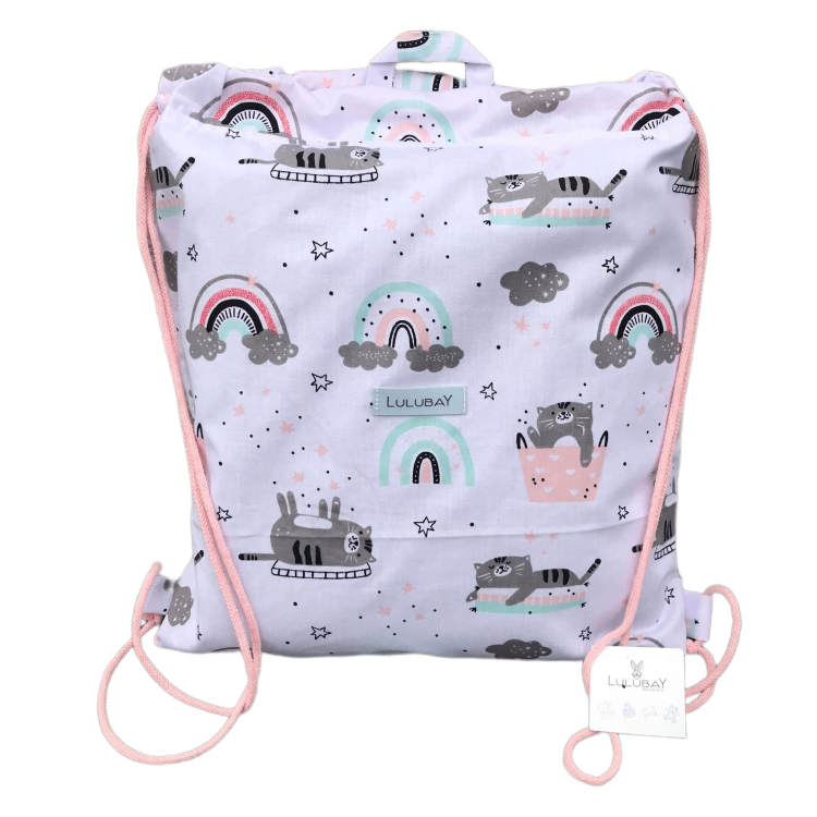 Bawełniany worek do żłobka, przedszkola, szkoły, na ubrania, na co dzień koty, kotki