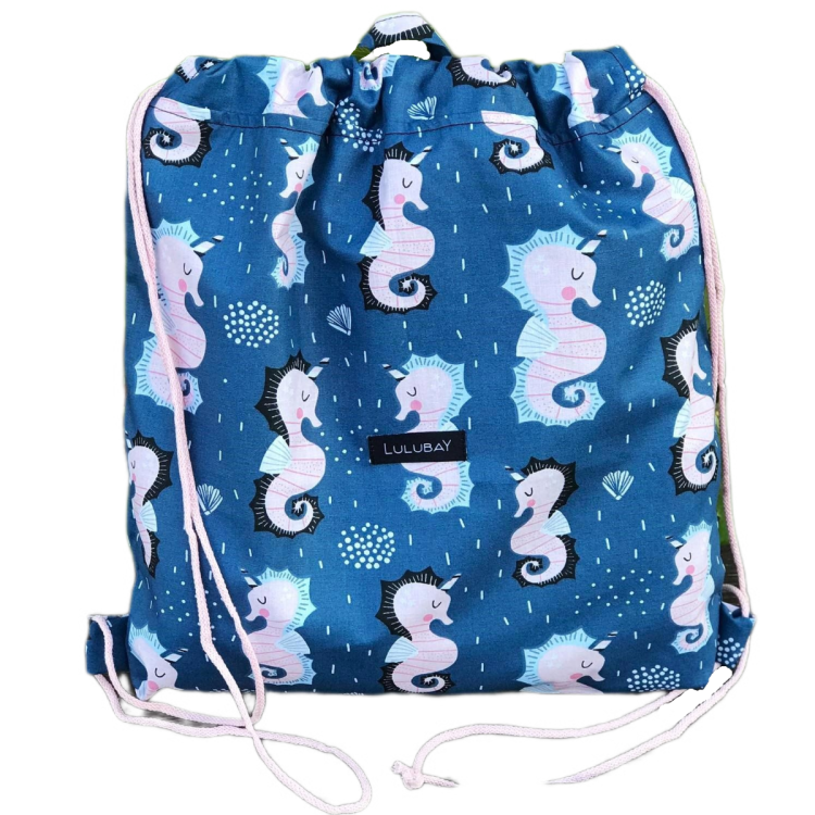 Bawełniany worek do żłobka, przedszkola, szkoły, na ubrania, na co dzień koniki morskie