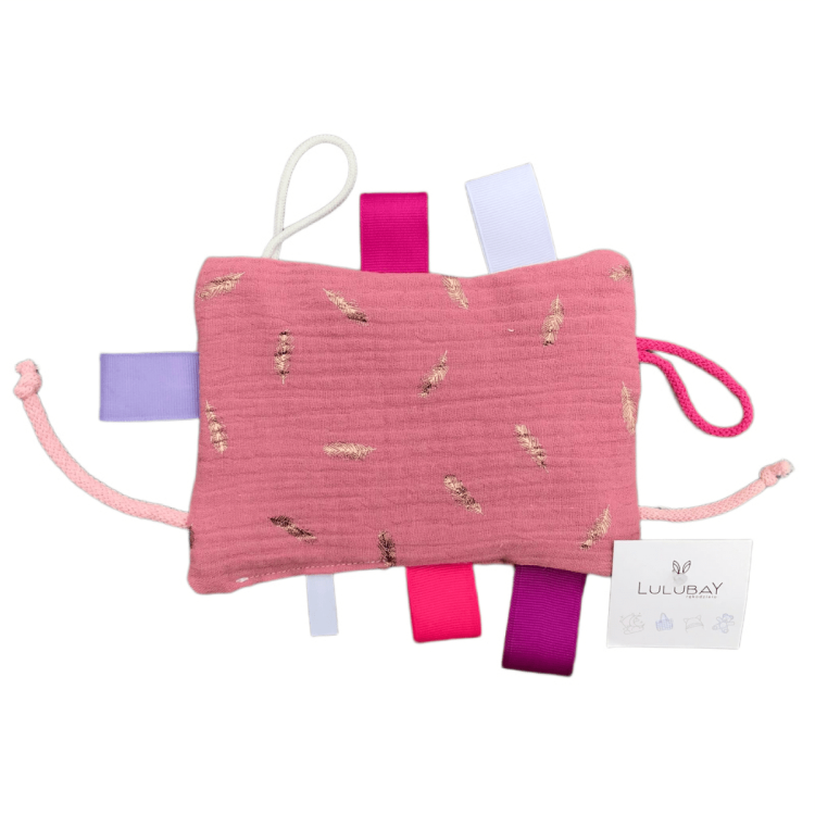 Sensor, szeleścik, zabawka sensoryczna różowy muślin