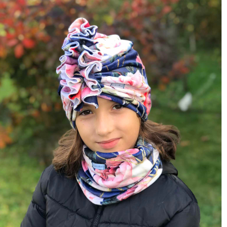 Czapka turban welurowa w kwiaty dla wcześniaka dla noworodka dla dziewczynki damski wiosenna jesienna zimowa Obwód Głowy 35-38 cm