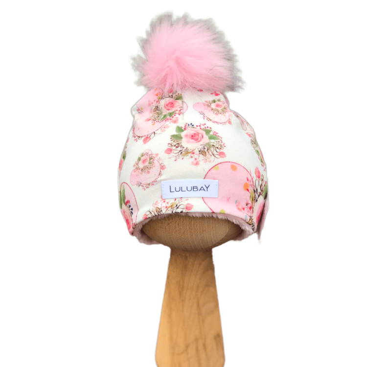 Czapka Myszka Minnie z pomponem na futerku dla noworodka dla wcześniaka dla dziewczynki zimowa Obwód Głowy 38-40 cm