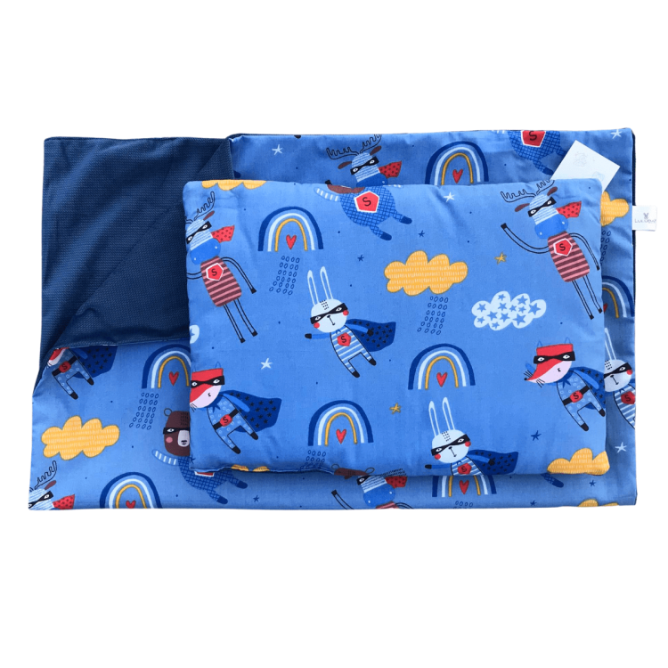 Zestaw komplet kocyk poduszka bawełna velvet do kołyski wózka dla dziecka chłopczyk dziewczynka Rozmiar 60/75 cm