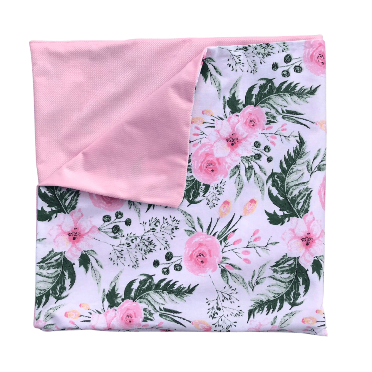 Kocyk bawełna velvet jasny róż kwiaty garden koc dla dziecka dziewczynki do łóżeczka wózka kołyski Rozmiar 80/80 cm