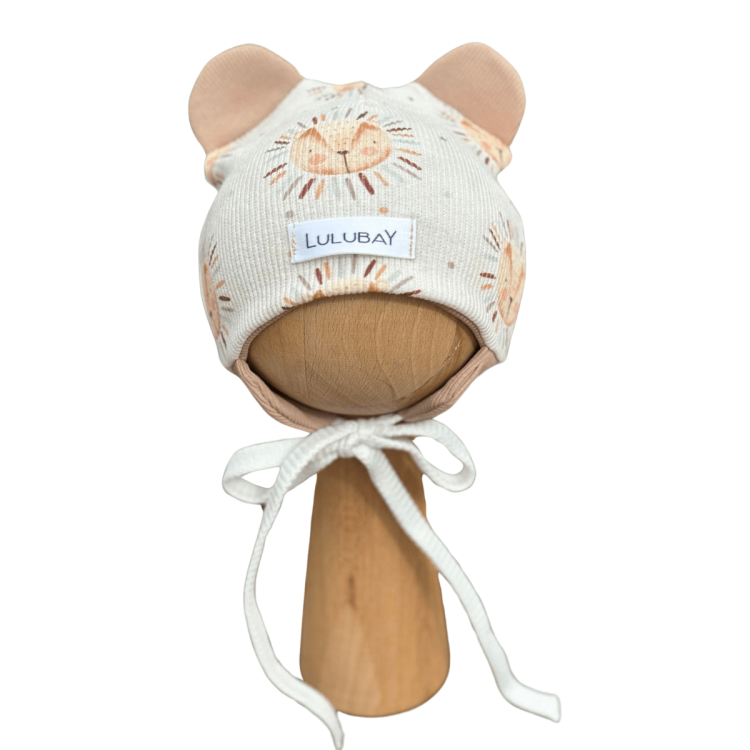 Czapka prążek w lwy wiązana dwuwarstwowa z uszami misia dziecięca dla chłopca wiosenna jesienna Obwód Głowy 43-47 cm