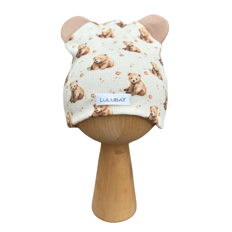 Czapka prążek w misie dwuwarstwowa z uszami misia dziecięca dla chłopca wiosenna jesienna Obwód Głowy 46-50 cm