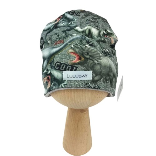 Czapka bawełniana dresowa w dinozaury dwuwarstwowa dla chłopca wiosenna jesienna Obwód Głowy 42-45 cm
