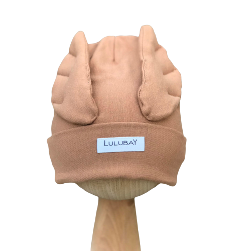 Czapka dresowa brązowa ze skrzydłami dwuwarstwowa wywijana dla dziecka dla dziewczynki dla chłopca wiosenna jesienna Obwód Głowy 43-46 cm