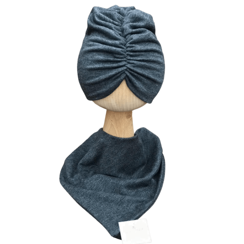 Komplet - grafitowy turban z chustą, szary komplet Obwód Głowy 46-47 cm