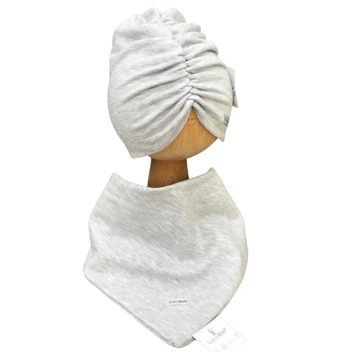 Komplet - szary turban z chustą Obwód Głowy 44-46 cm
