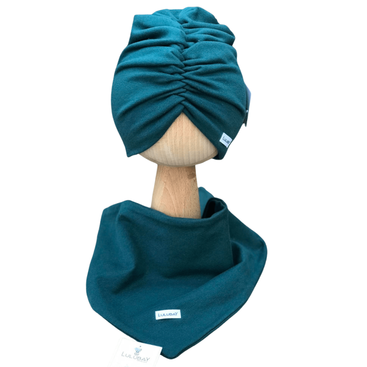 Komplet - zielony turban z chustą Obwód Głowy 44-47 cm
