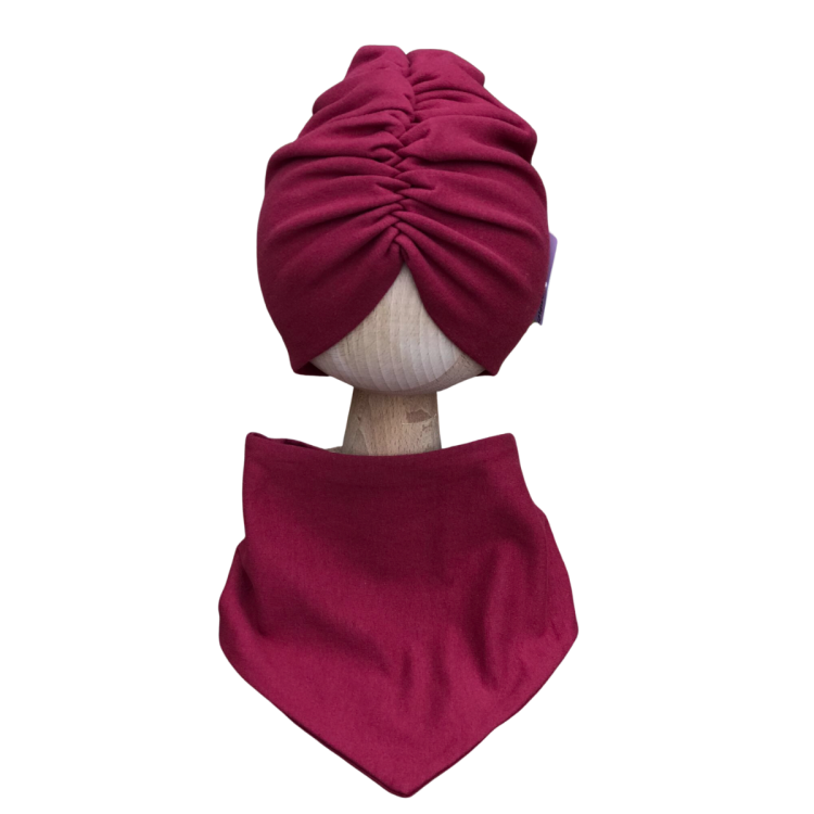 Komplet - bordowy turban z chustą Obwód Głowy 44-47 cm