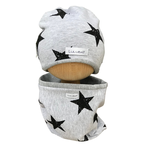 Komplet - czapka z kominem w gwiazdki Obwód Głowy 44-46 cm