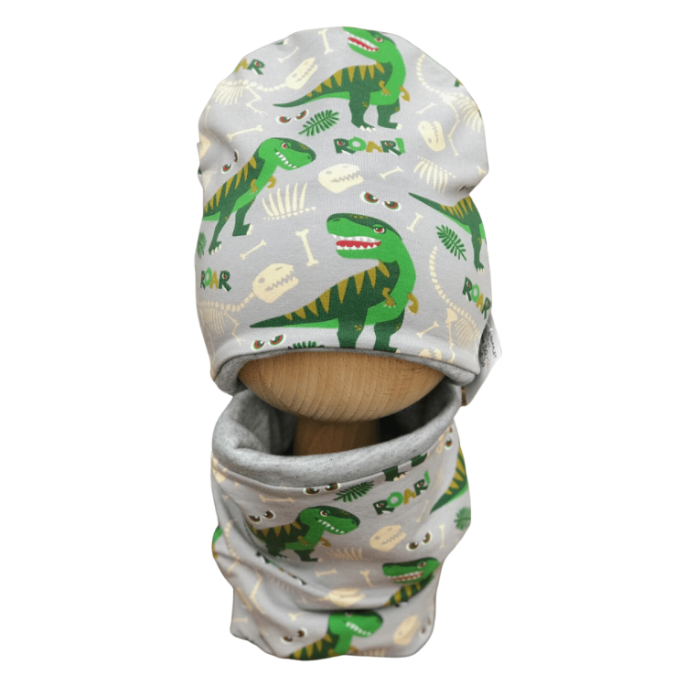 Komplet czapka z kominem w dinozaury dla chłopca dla dziecka jesienny zimowy Obwód Głowy 45-49 cm