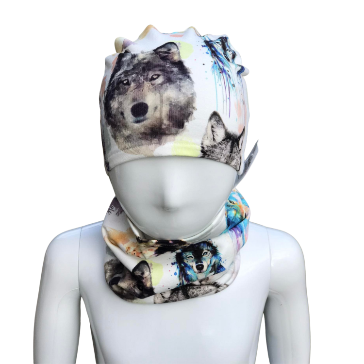 Komplet czapka i komin w wilki Obwód Głowy 43-46 cm