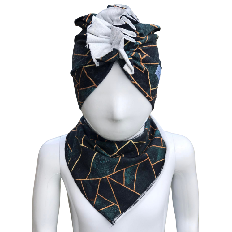 Komplet turban i chustka wzór geometryczny Obwód Głowy 43-47 cm