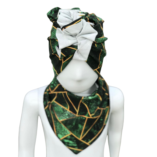 Komplet turban i chustka wzór geometryczny Obwód Głowy 47-52 cm