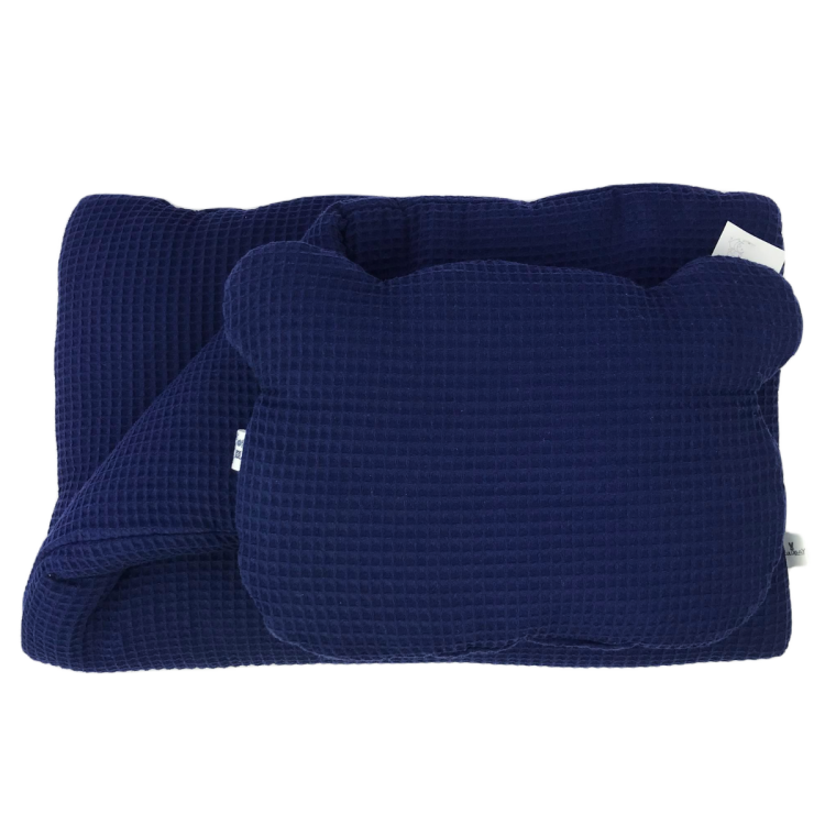 Komplet do wózka, gondoli granatowy, kołderka z poduszką Rozmiar 60/75 cm