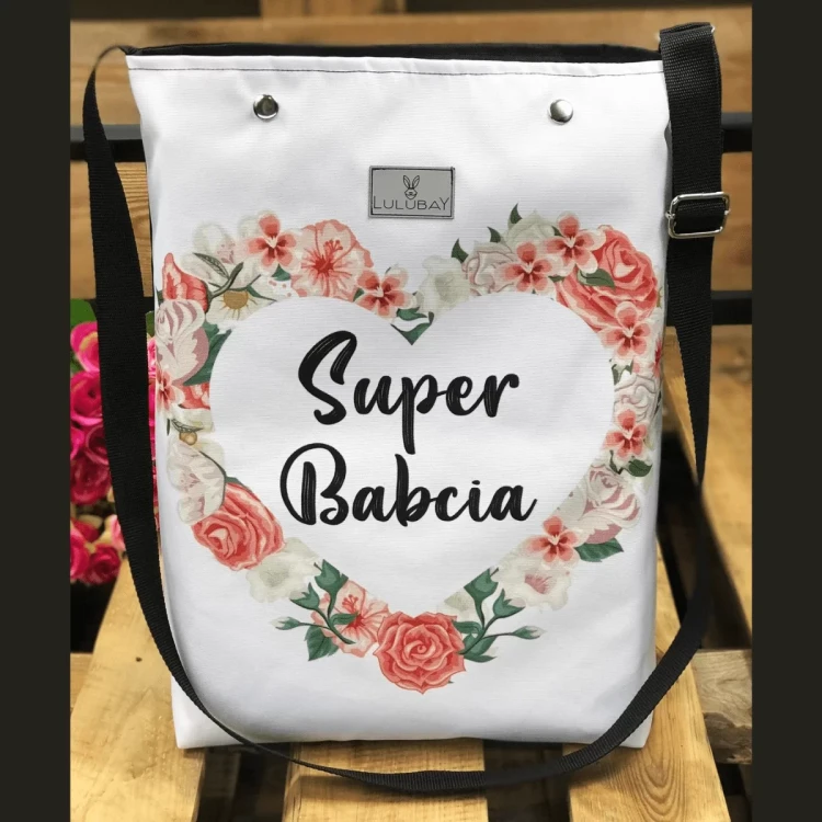 Torba dla Babci, Super Babcia, serce i kwiaty