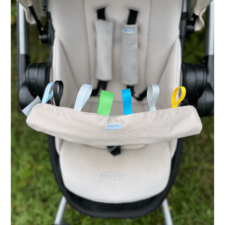 Dwustronny ochraniacz na pałąk do wózka, beżowy ochraniacz z tasiemkami