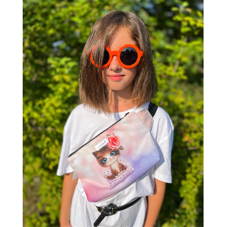 Saszetka typu nerka saszetko-nerka z kotem na pas na skos dziewczęca młodzieżowa