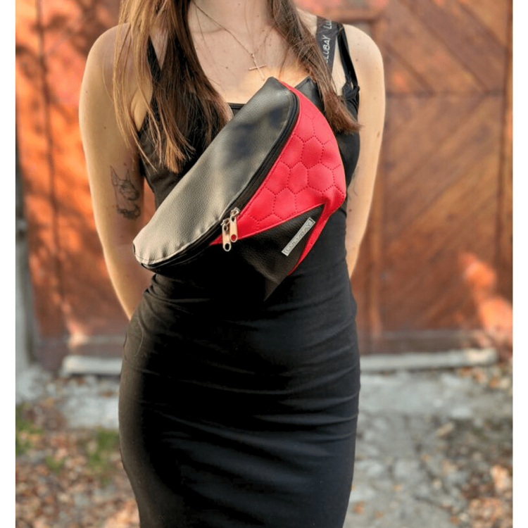 Czarno-czerwona nerka z eko skóry, nekra xl