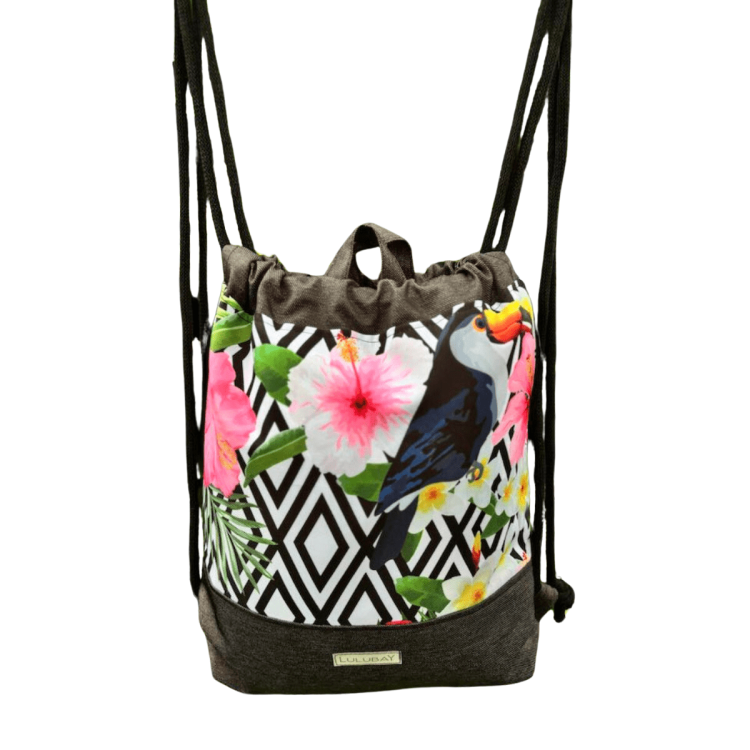 Uniwersalny worek, workoplecak wodoodporny w kwiaty z tukanem, worek damski