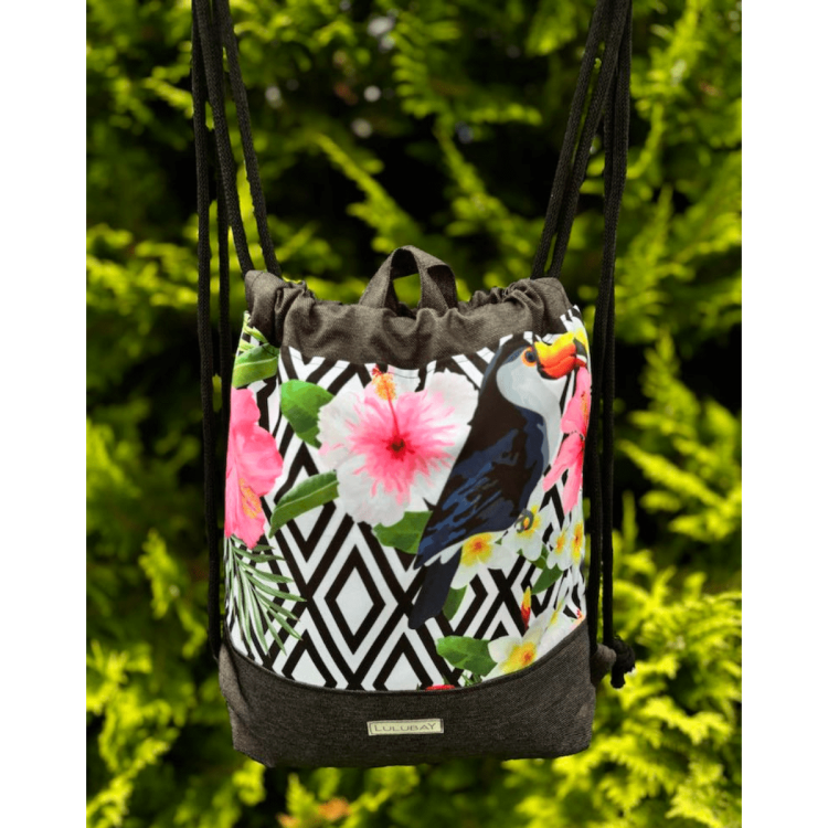 Uniwersalny worek, workoplecak wodoodporny w kwiaty z tukanem, worek damski