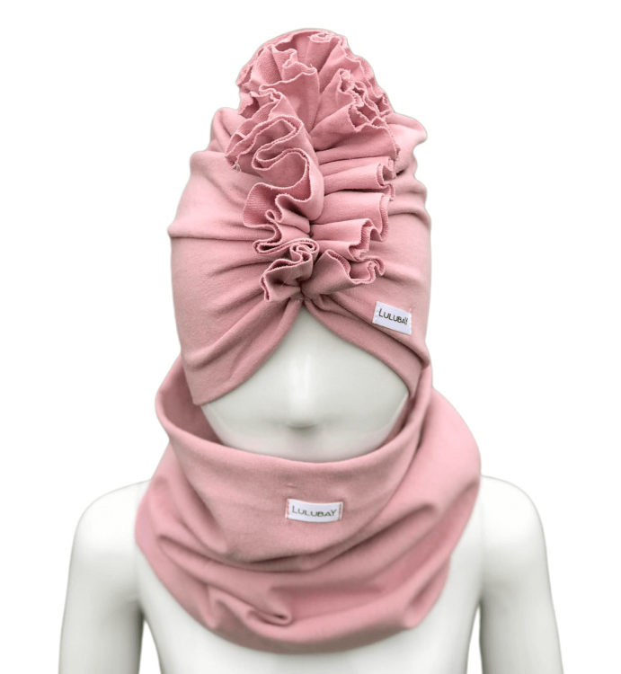 Komplet turban + komin brudny róż, turban z kominem
