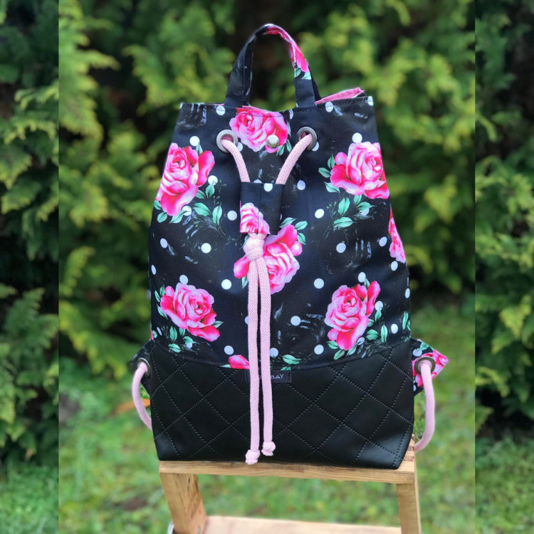 Duży ekskluzywny plecak, worek, torba, workoplecak róże z ekoskórą, workoplecak damski