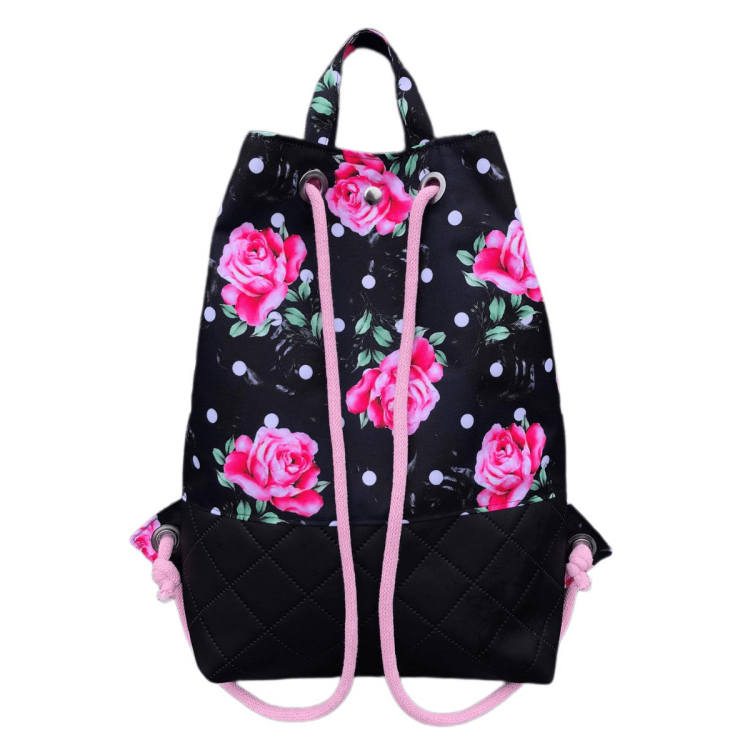 Duży ekskluzywny plecak, worek, torba, workoplecak róże z ekoskórą, workoplecak damski