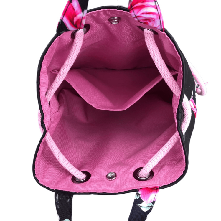 Duży ekskluzywny plecak, worek, torba, workoplecak róże z ekoskórą, workoplecak damski