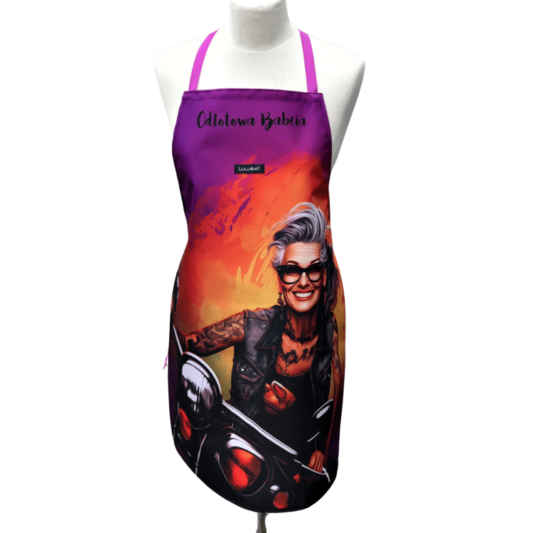 Fartuch kuchenny do gotowania pieczenia, wodoodporny fartuch dla Babci "Odlotowa Babcia", Babcia motocyklistka
