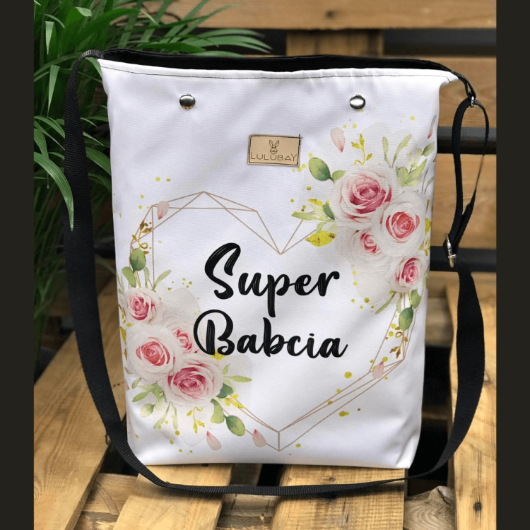Torba dla Babci, Super Babcia, kwiaty na sercu